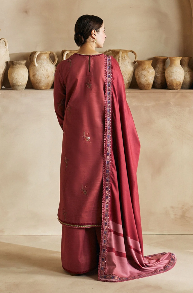Zara Shahjahan - 3PC Dhanak Embroidered Suit (Unstitched) - UH217