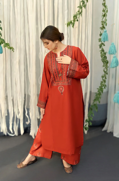 Urge - 3PC Dhanak Embroidered Suit (Unstitched) - UH187