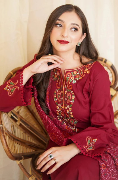 Asling - 3PC Unstitched Dhanak Embroidered Suit - UH245