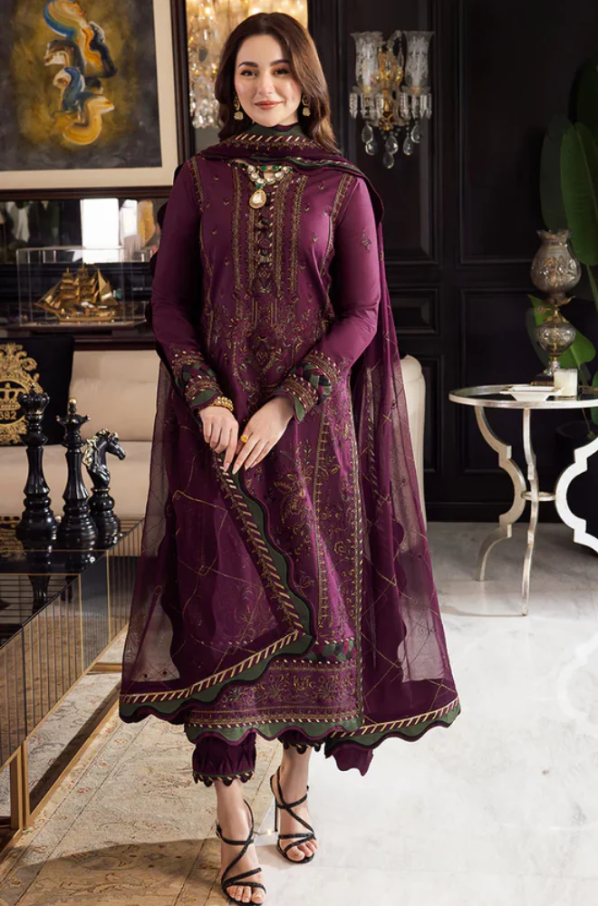 Asim jofa - 3PC Unstitched Dhanak Embroidered Suit - UH318