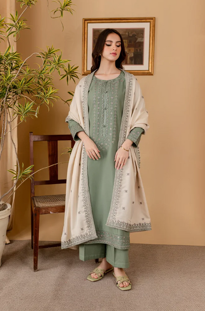 Sapphire - 3PC Dhanak Embroidered Suit (Unstitched) - UH193