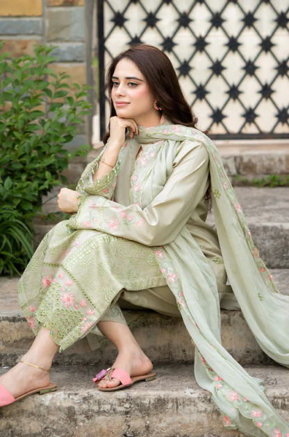 Cross stitch - 3PC Unstitched Lawn Embroidered Suit - UA281