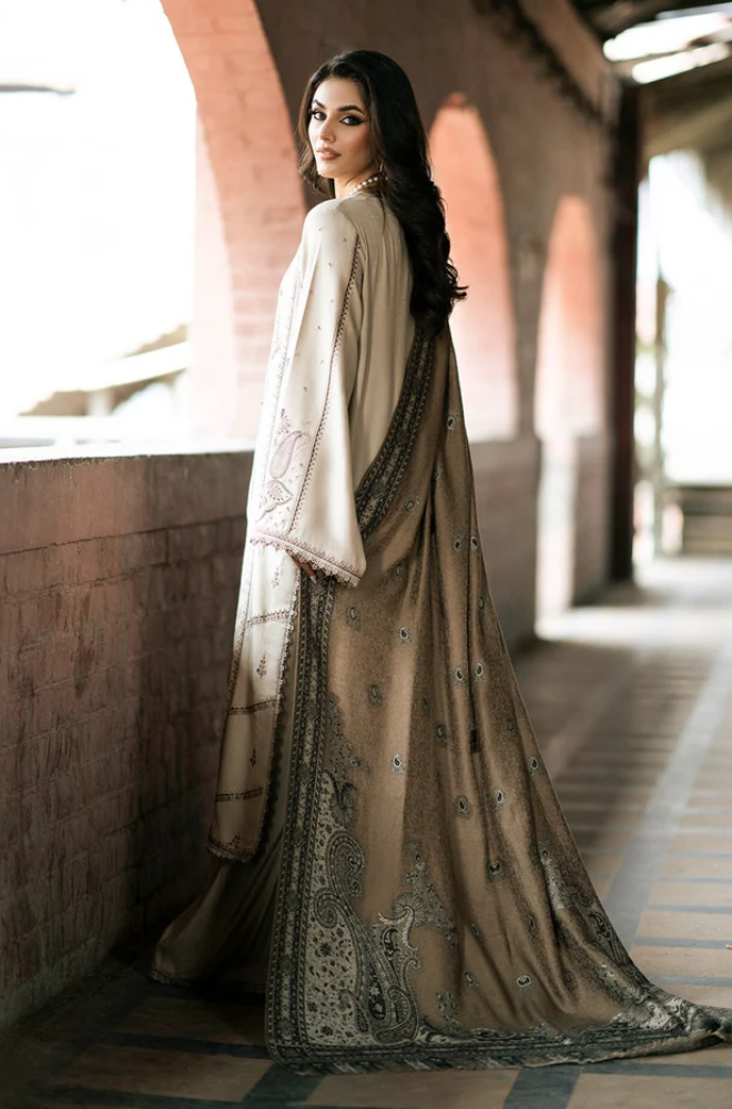 Izel - 3PC Dhanak Embroidered Suit (Unstitched) - US202