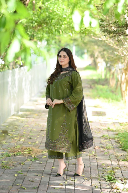 Batik - 3PC Unstitched Lawn Embroidered Suit - UA312