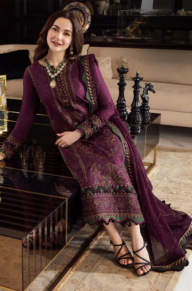 Asim jofa - 3PC Unstitched Dhanak Embroidered Suit - UH318