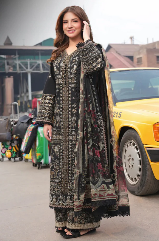 Asim jofa  - 3PC Unstitched Dhanak Embroidered Suit - US142