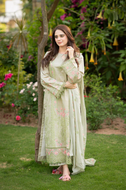 Cross stitch - 3PC Unstitched Lawn Embroidered Suit - UA281