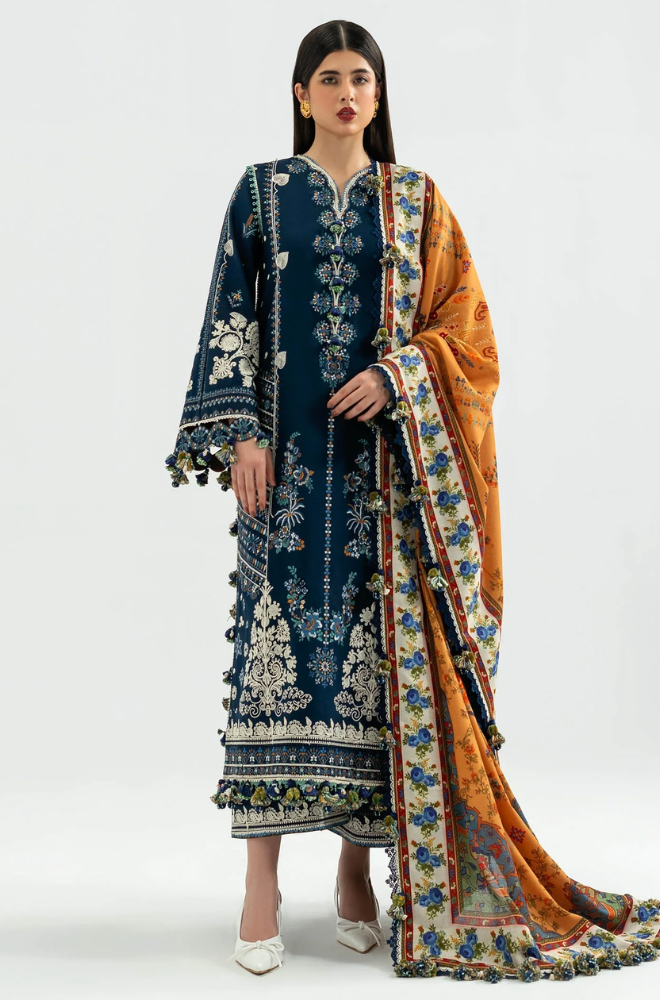 Hussain Rehar - 3PC Unstitched Lawn Embroidered Suit - UA240