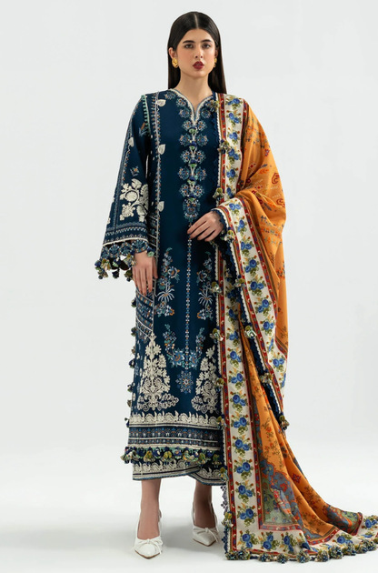 Hussain Rehar - 3PC Unstitched Lawn Embroidered Suit - UA240